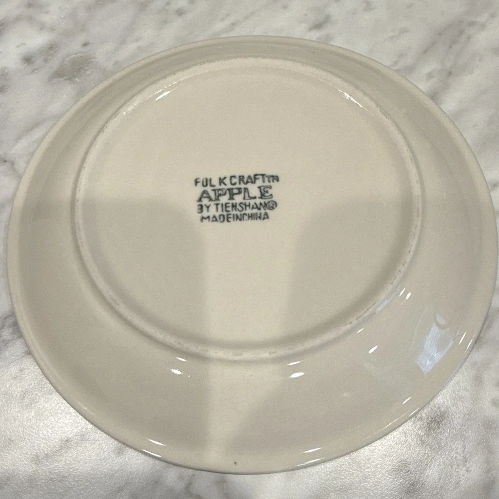 Folkcraft Apple by Tienshan Stoneware Salad Plate Green Sponge Pattern